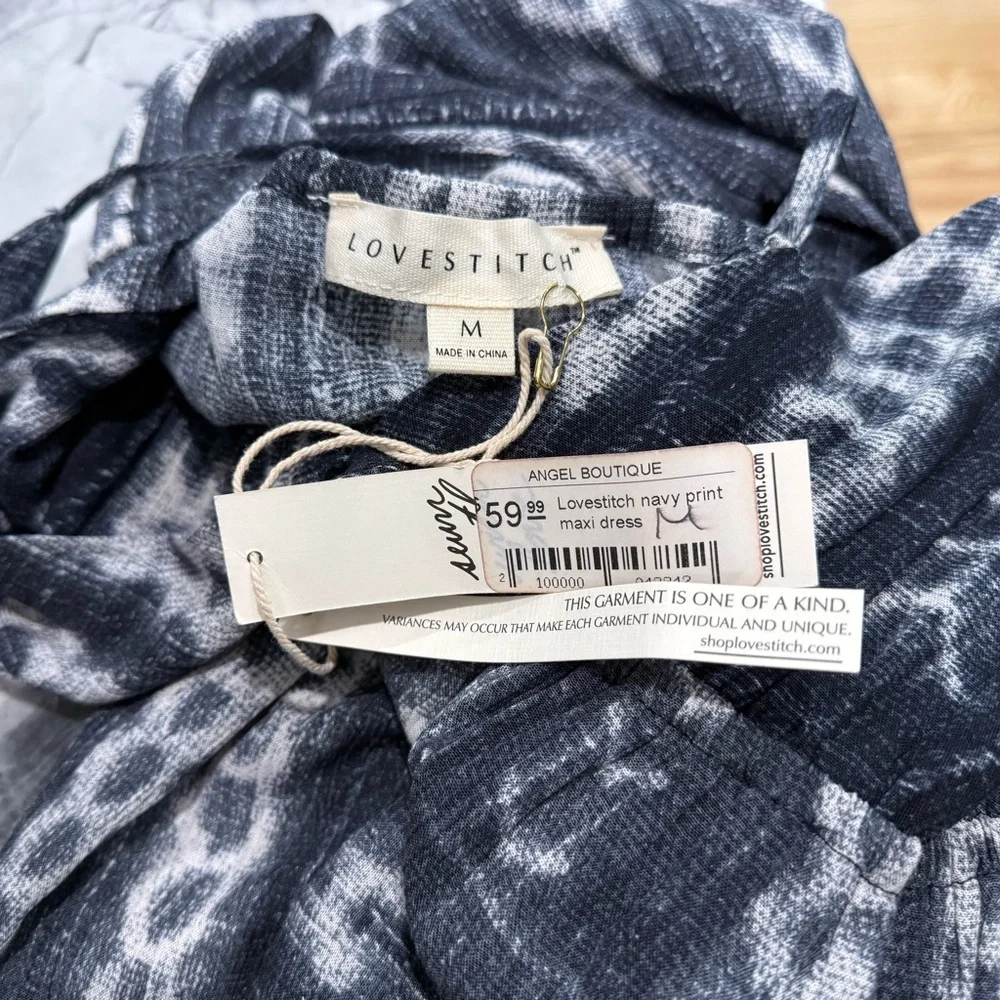 NWT LoveStitch Navy Print Maxi Dress, Size Medium - Picture 4 of 5